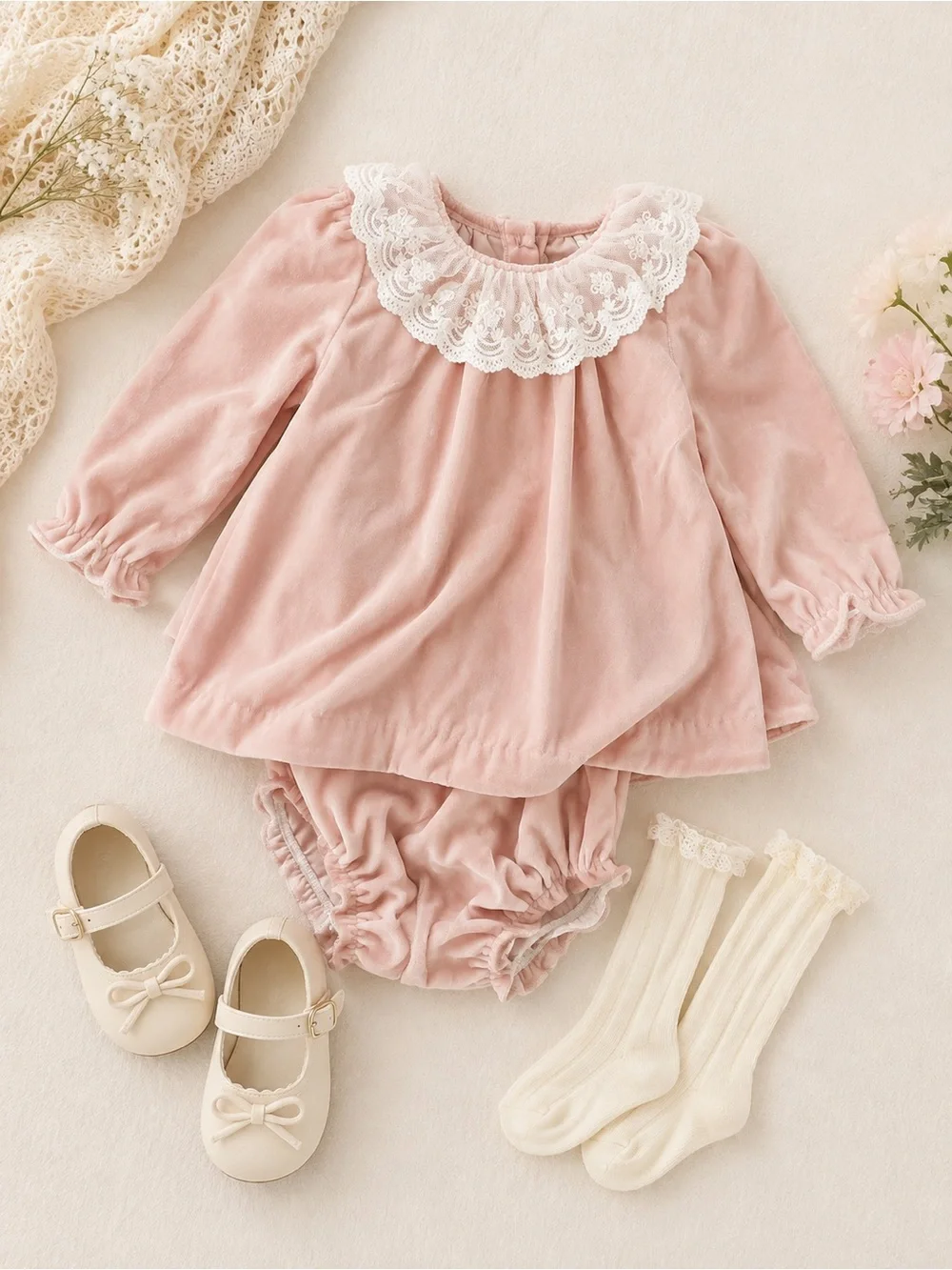 Janie and Jack Baby Velvet Collared Matching Set Pink 2-Piece 12-18M NWT